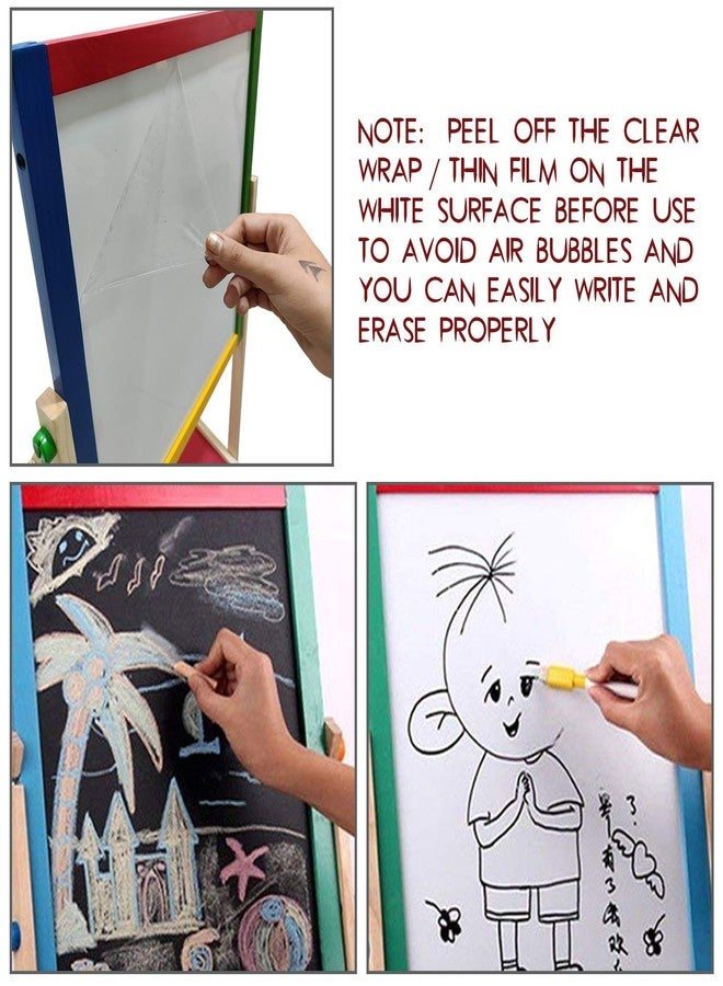 ABOUT SPACE Kids Board for Writing - Magnetic Black and White Board with Marker, Duster & Chalk | Portable & Adjustable with Stand | Double Sided Wooden Easel for Kids (37 x 88 cm) - Image 3